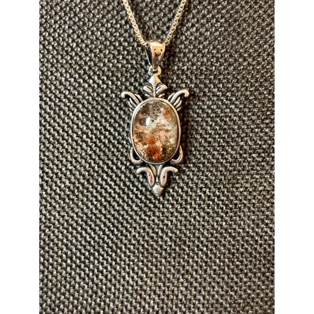 Garden Quartz Lodolite Pendant Necklace Stainless Steel Box Chain Gothic Silver
